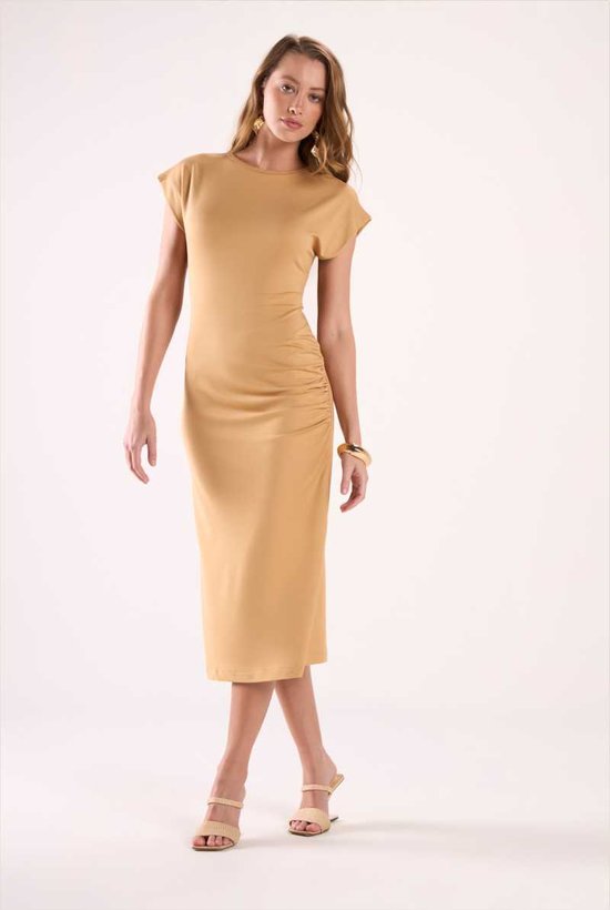 Vestido Mesh Drapeado Manga Larga