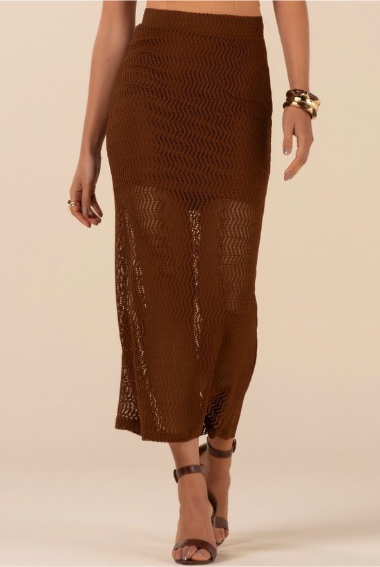 saia midi tela com forro curto