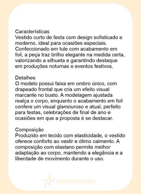 vestido curto de festa ombro unico em tule com foil