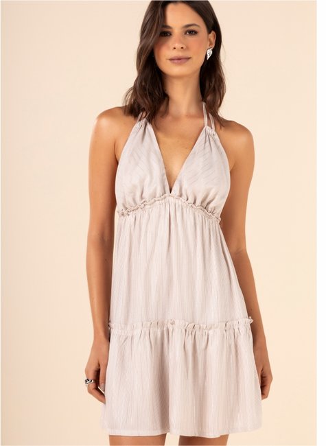 vestido curto frente unica com babado