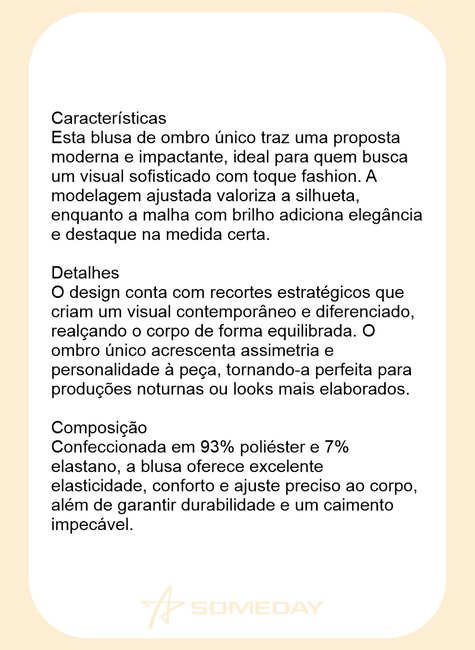 blusa ombro unico com recortes e brilho