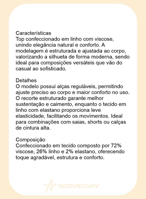 top em linho com alcas regulaveis